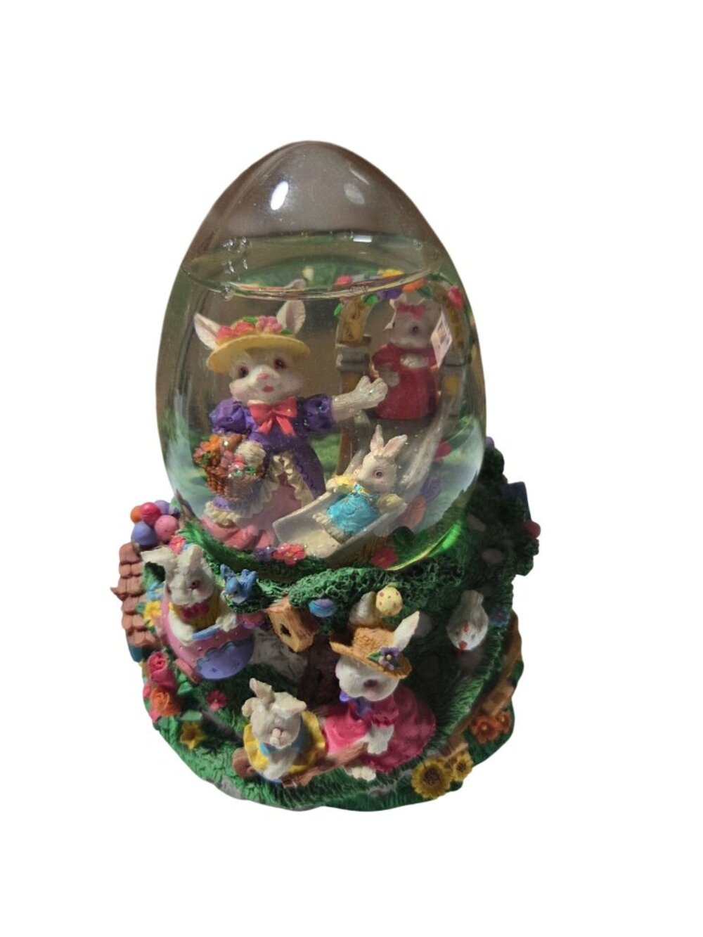 Easter Bunny Family Musical Glitter Snow Globe With Colorful Base Springtime Fun